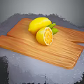 Fresh Ripe Lemons With Sliced Half On Natural Wooden Cutting Board