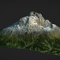 Rocky Snow Covered Mountain Peak Terrain With Green Vegetation At Base