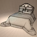 Cozy Beige Double Bed With Ruffled Headboard Multiple Pillows And Textured Comforter