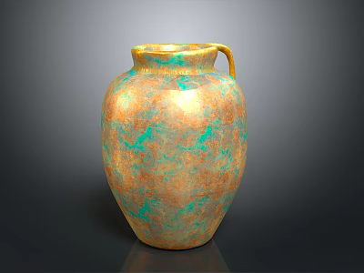 Artistic Sculpture Vase With Orange Copper Green Mottled Texture And Handle Design 3d model
