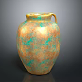 Artistic Sculpture Vase With Orange Copper Green Mottled Texture And Handle Design