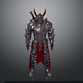 Silver Armor Character With Red Horns Red Cape And Sword Design