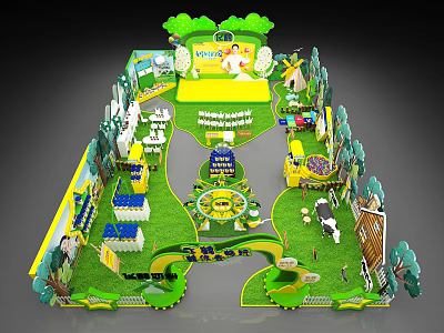Colorful Kids Activity Area Layout With Green Grass Trees And Cartoon Elements 3d model