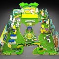 Colorful Kids Activity Area Layout With Green Grass Trees And Cartoon Elements 3d model
