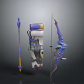 Decorative Fantasy Weapons Set With Blue Bow Purple Spear And Ornate Quiver Design