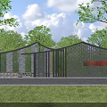 Modern Feature Wall Design With Wooden Lattice Stone Materials Greenery Trees Lawn And Cloudy Sky