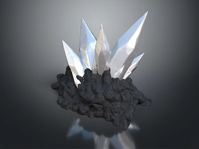 Decorative Ornament Set With Rough Black Base And Clear Crystal Spikes 3d model