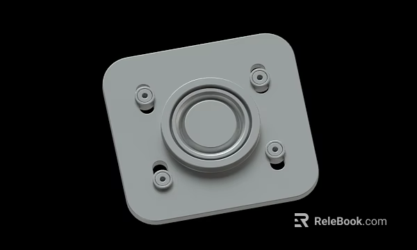 White Square Metal Panel With Circular Center And Four Screw Holes 3d model 