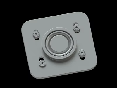 White Square Metal Panel With Circular Center And Four Screw Holes 3d model