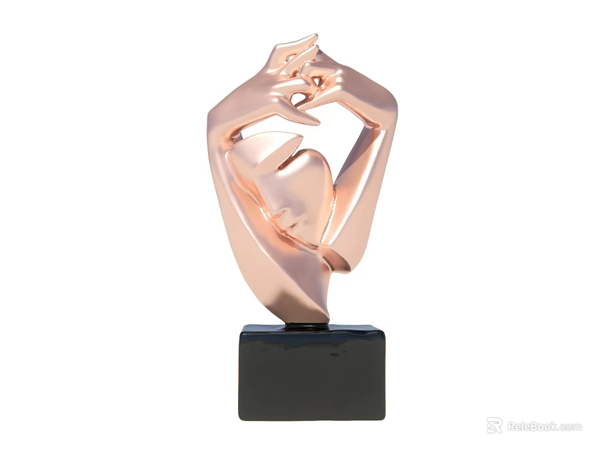 Rose Gold Abstract Sculpture With Modern Artistic Design And Black Base 3d model 