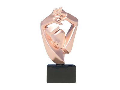 Rose Gold Abstract Sculpture With Modern Artistic Design And Black Base 3d model