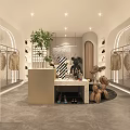 Modern Clothing Store Open Space With Sofa Green Plants Shelves And Decorative Ornaments
