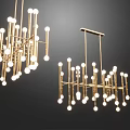 Modern Geometric Chandelier With Brass Frame And Multiple Spherical White Bulbs 3d model