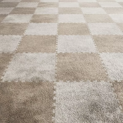 Square Checkerboard Pattern Carpet With Beige And Light Brown Soft Woven Texture For Living Room 3d model