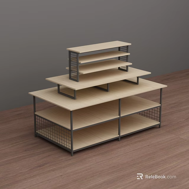 Toy Gift Shop Multi Layer Display Shelves With Wooden Layers Metal Frames And Wire Racks 3d model 