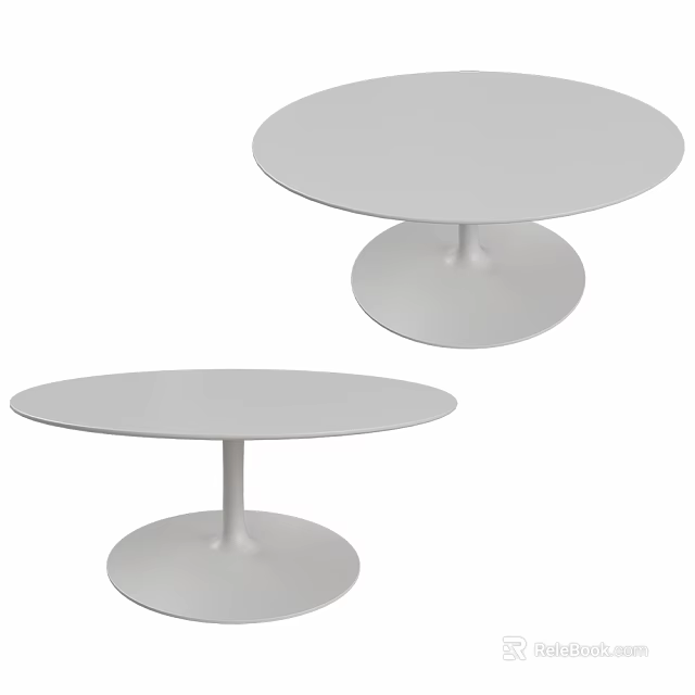 Two White Round Tables With Pedestal Base And Minimalist Design 3d model
