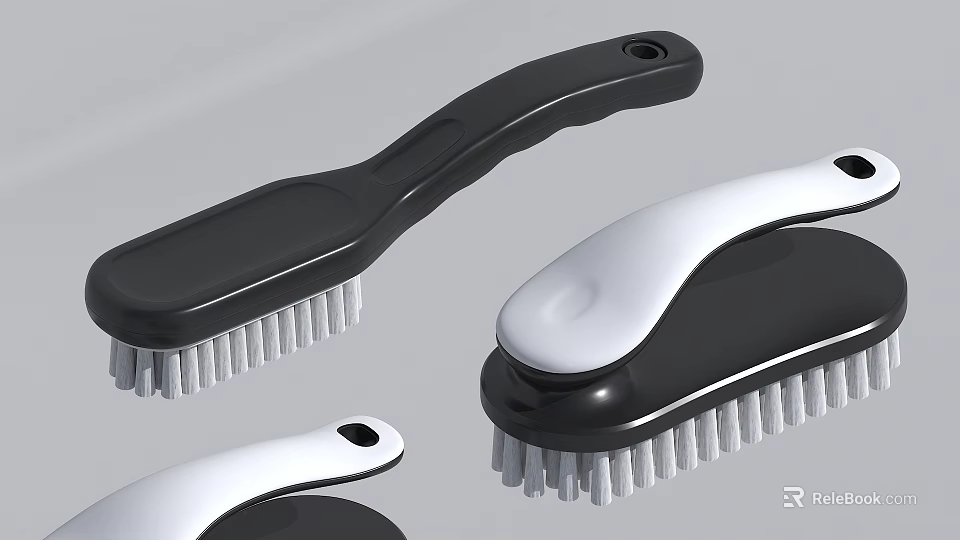 Black And White Brush Design With Ergonomic Handle And Stiff Bristles 3d model 