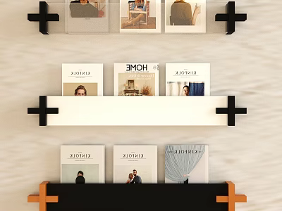 Elegant Books Magazines Wall Mounted Shelf Display With Multiple Layers And Wooden Frames 3d model