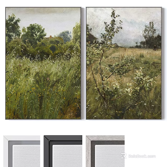 Contemporary Abstract Painting With Natural Elements Green Tones And Scenic Artwork Design 3d model 