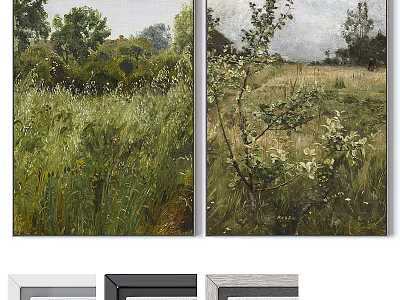 Contemporary Abstract Painting With Natural Elements Green Tones And Scenic Artwork Design 3d model