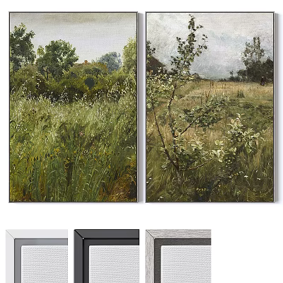 Contemporary Abstract Painting With Natural Elements Green Tones And Scenic Artwork Design 3d model