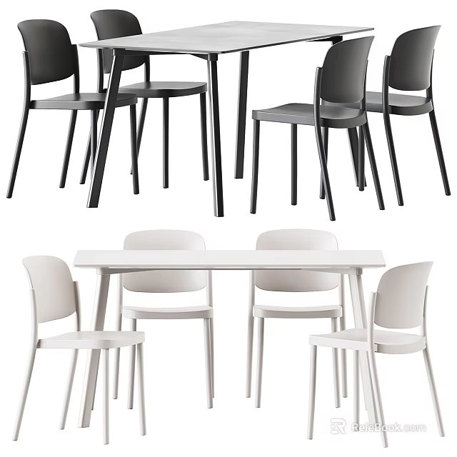 Modern Dining Table Set With Black White Chairs And Sleek Design For Home Dining 3d model