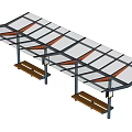 Modern Bus Stop Shelter With Glass Roof Wooden Benches And Information Boards