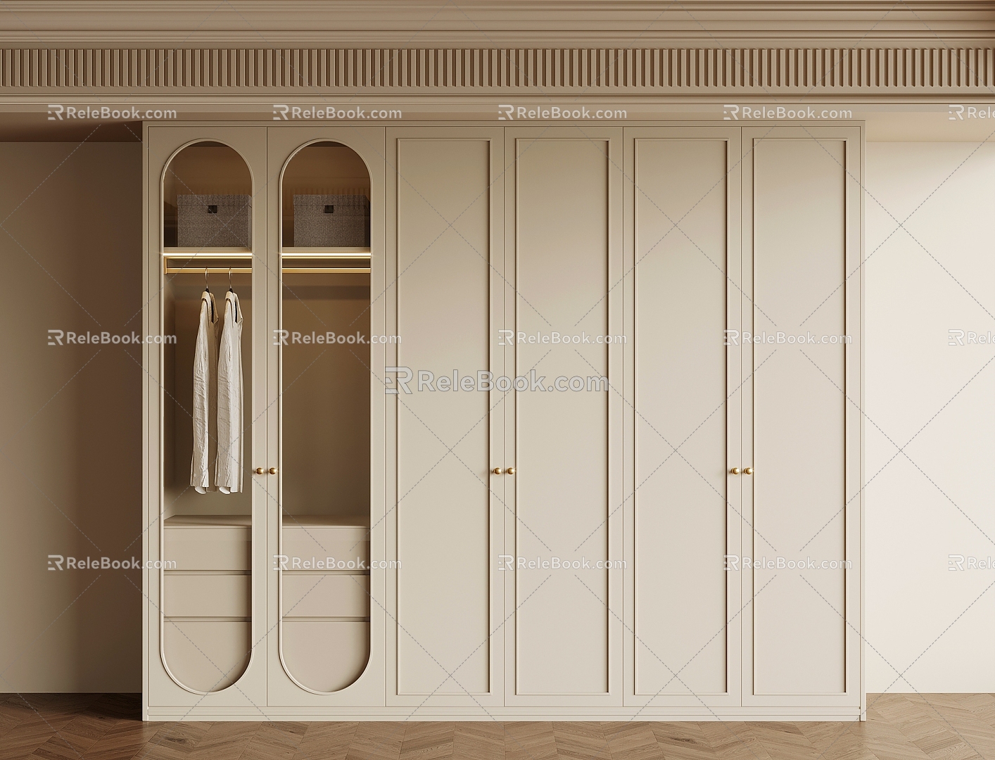 17 wardrobe French cream wardrobe 3d model