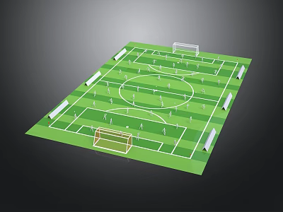 Standard Football Field Architecture With Green Turf White Lines And Goalposts 3d model