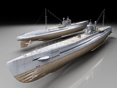 Detailed Vintage Submarine Models With Twin Hulls Cranes And Metal Surfaces 3d model