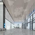 Modern Front Desk Reception Area With Marble Counter Glass Walls And Elegant Lighting