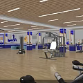 Modern Fitness Gym Interior With Blue White Decor Workout Equipment And Rest Area