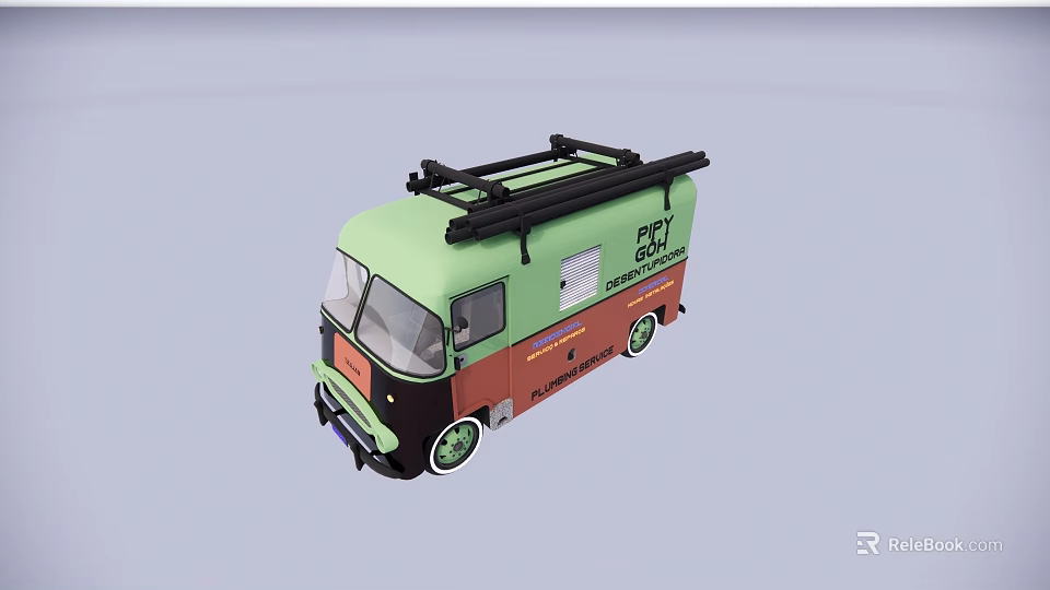 Green And Brown Functional Vehicle With Roof Rack For Mobile Pet Service 3d model 