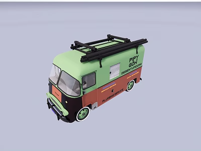 Green And Brown Functional Vehicle With Roof Rack For Mobile Pet Service 3d model