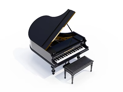 Elegant Black Grand Piano And Stool For Musical Instruments Setup 3d model