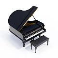 Elegant Black Grand Piano And Stool For Musical Instruments Setup 3d model