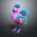 Colorful Fantasy Bird With Pink Body Blue Feathers And Yellow Accents