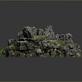Natural Wood And Stone Rock Structure Decorated With Moss And Green Plants