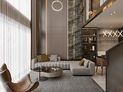 Modern Apartment Living Room Interior With Sectional Sofa And Accent Chair 3d model