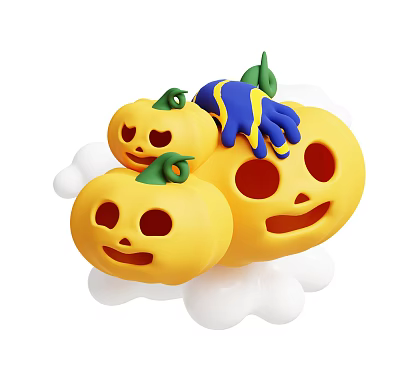 Yellow Smiling Face Pumpkins With Blue Yellow Stripes And White Cloud Decorations 3d model