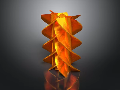 Orange Layered Leaf Like Structure With Metallic Shiny Surface And Reflective Base 3d model