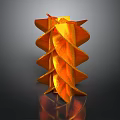 Orange Layered Leaf Like Structure With Metallic Shiny Surface And Reflective Base