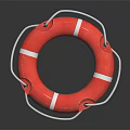Red Lifebuoy With White Stripes And Attached Rope For Safety Equipment