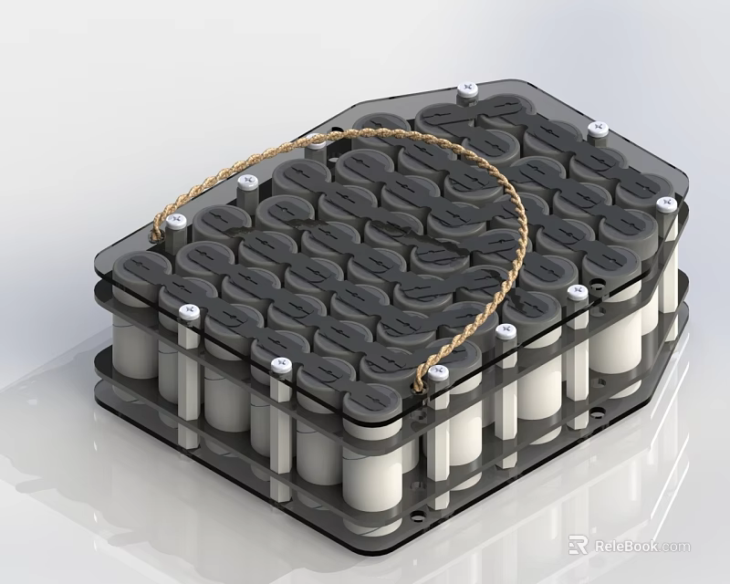 Multiple Batteries Arranged In Black Frame With Rope Handle For Energy Storage 3d model 