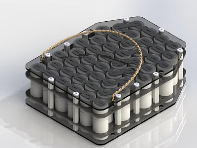 Multiple Batteries Arranged In Black Frame With Rope Handle For Energy Storage 3d model