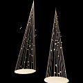 Modern Symmetric Installation With Thin Wires And White Circular Panels On Black Background