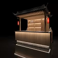 Traditional Chinese Style Wooden Reception Desk With Classic Roof And Red Lantern Decorations