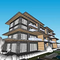 Modern Townhouse Exterior Design With Balconies Swimming Pool And Lush Greenery