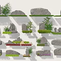 Decorative Garden Ornaments Featuring Various Stone Shapes And Green Plant Accents