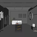 Bright White Clothing Store Interior Featuring Mannequins Hanging Clothes Round Mirror And Display Cabinet